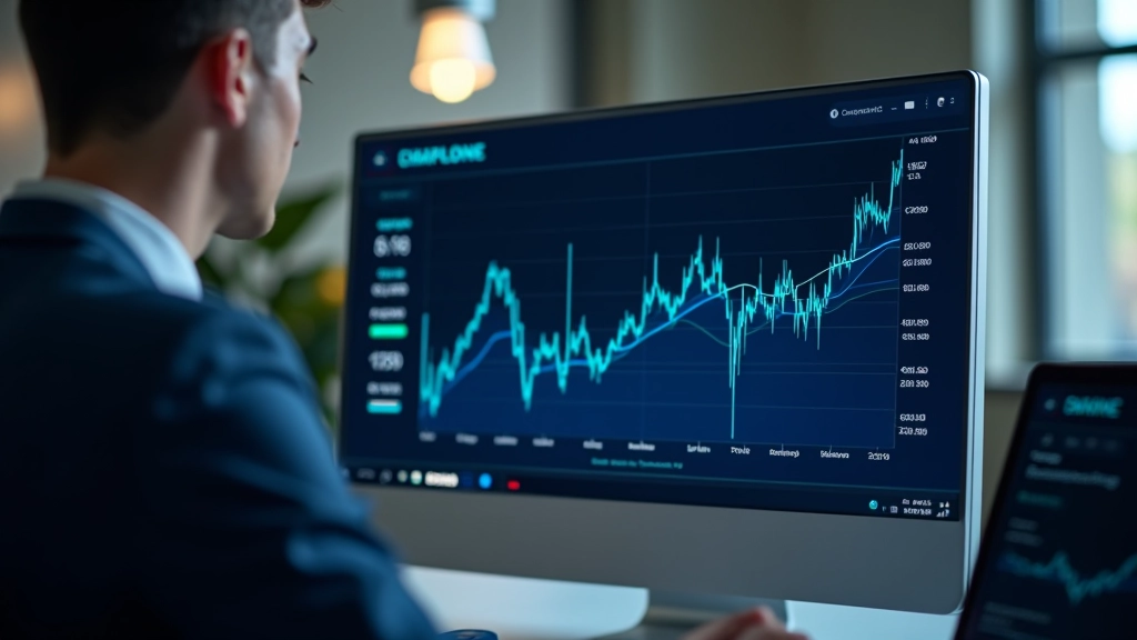 Moderní finanční grafika ukazující trendy měnové politiky a kurzy měn na displeji
