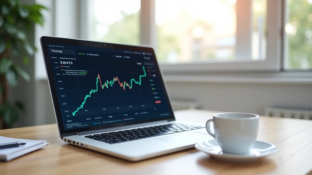 Počítač se spuštěným bankovním nebo investičním portálem pro monitoring měnových kurzů